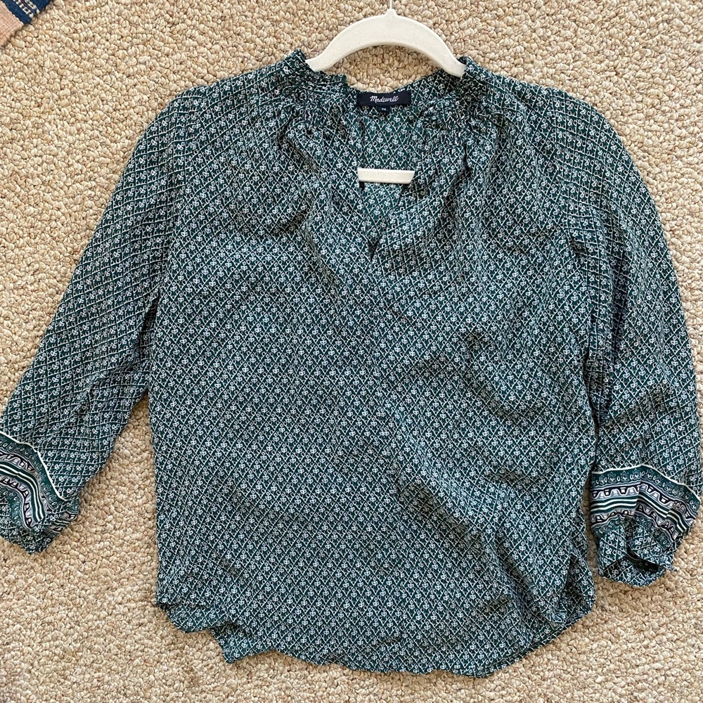 Madewell Teal Patterned Blouse